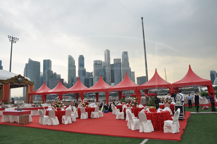 Red gazebo tent for wedding