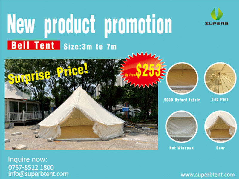 New bell tent promotion, size 3m to 7m, up from $253.