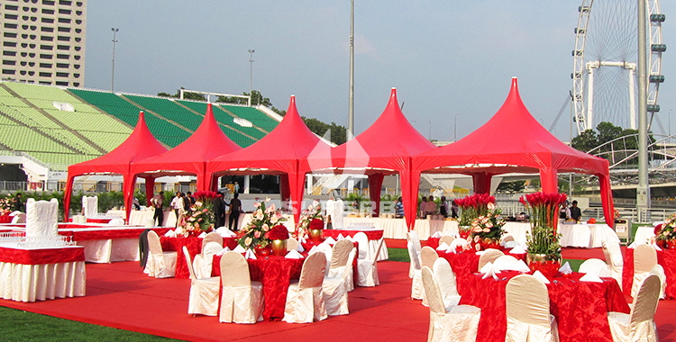 9m × 9m Red Pagoda tent, used for wedding events